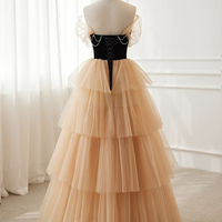 Beautiful Velvet and Tulle Long A-Line Prom Party Dress - Thumbnail 2