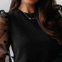 Elegant Women'S Black Long Sleeve Mesh Top - Thumbnail 1