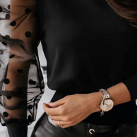 Elegant Women'S Black Long Sleeve Mesh Top - Thumbnail 2