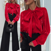 Red Temperament Women'S Long Sleeve Shirt - Thumbnail 2