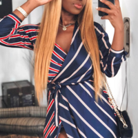 Fashion Sexy Women'S Striped Patchwork Dress - Thumbnail 1