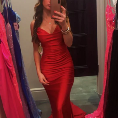 Elegant red mermaid long formal dresses for women 