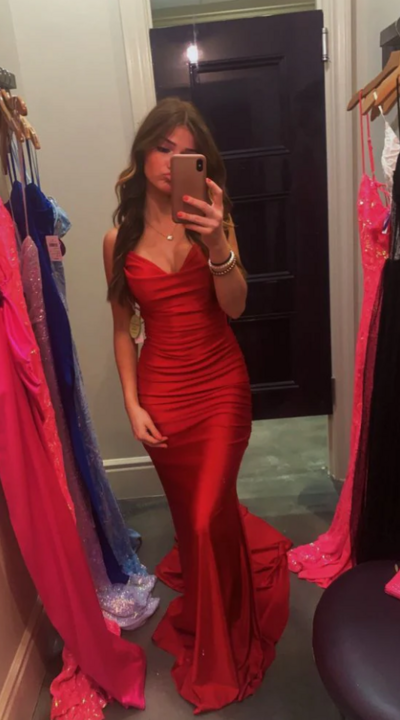 Elegant Red Mermaid Long Formal Dresses For Women 