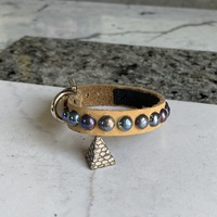 Tan leather Rainbow small domestuds wristband - Thumbnail 6