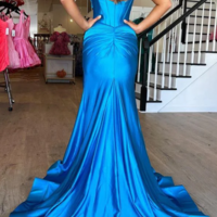 Sweetheart Mermaid Blue Long Prom Dresses with Keyhole - Thumbnail 1