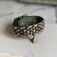 3-2-3 Rainbow Small-Dome studs Green Leather Wristband - Thumbnail 1