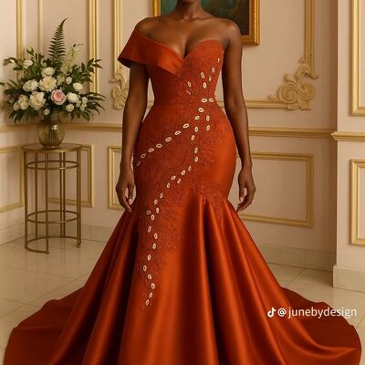 Red mermaid prom dresses lace appliques evening gowns formal party gowns