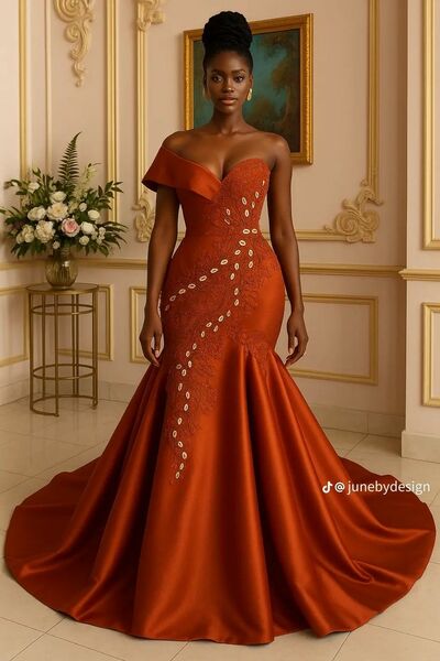 Red Mermaid Prom Dresses Lace Appliques Evening Gowns Formal Party Gowns