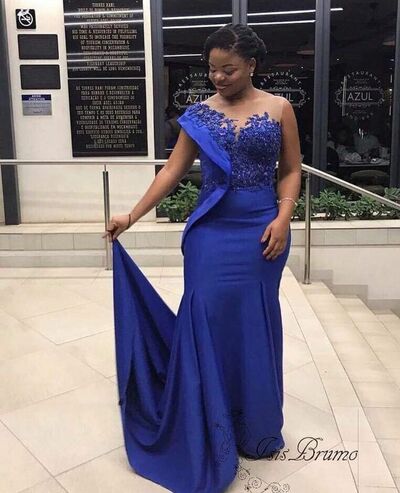 Royal Blue Mermaid Prom Dresses Beading Crystals Evening Gowns Formal Party Gowns