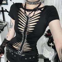 Dark Gothic Style Bone Chain T-shirt - Thumbnail 4