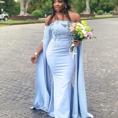 Blue mermaid prom dresses lace appliques african girls evening gowns formal party gowns