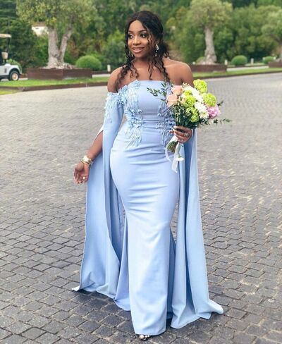 Blue Mermaid Prom Dresses Lace Appliques African Girls Evening Gowns Formal Party Gowns