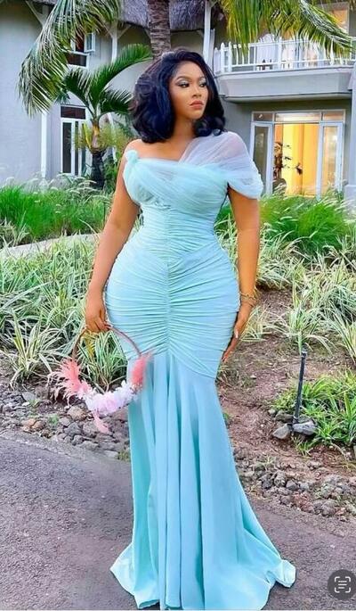 Blue Mermaid Prom Dresses African Girls Evening Gowns Formal Party Gowns