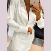 Fashion Solid Color V-Neck Long Sleeved Dress - Thumbnail 1