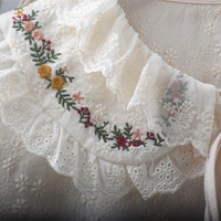 Sweet embroidered ruffled doll collar tie bow loose blouses - Thumbnail 3
