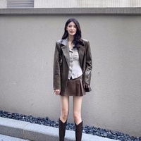 Women's V-neck high thick heel genuine leather boots 2 colors - Thumbnail 5