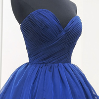 Navy Blue Chiffon Short Prom Dress, A-Line Sweetheart Neck Party Dress - Thumbnail 1