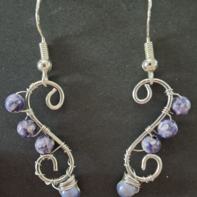 Celestial vines – sodalite & cat’s eye wire wrapped earrings