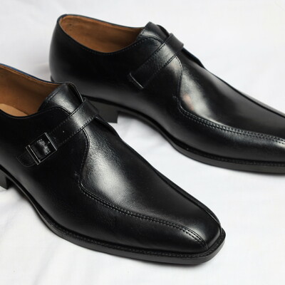 Crafted leather handmade men black leather monk strap dress shoes  - Thumbnail 2