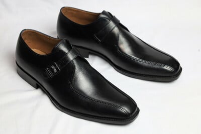 Crafted Leather Handmade Men Black Leather Monk Strap Dress Shoes 