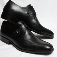 Crafted Leather Handmade Men Black Leather Monk Strap Dress Shoes  - Thumbnail 1