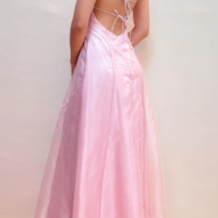 A Line Straps Pink Long Prom Dress with Beading - Thumbnail 2