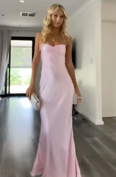 Simple Long Pink Backless Prom Dresses, Evening Dresses
