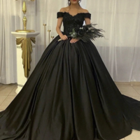 Vintage Off the Shoulder Black Mermaid Party Dresses Wedding Dresses - Thumbnail 1