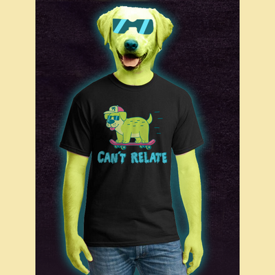 Glowing skateboard dog t-shirt