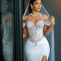 Mermaid Off the Shoulder Beading Crystals African Girls Wedding Dress Bridal Gowns - Thumbnail 1