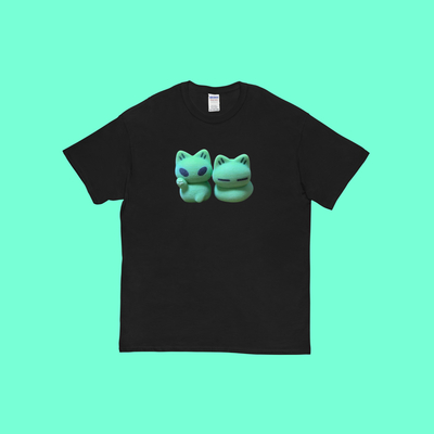 Neon alien cat t shirt black