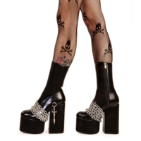 Black Platform Heels Chain Gothic Ankle Boots - Thumbnail 2