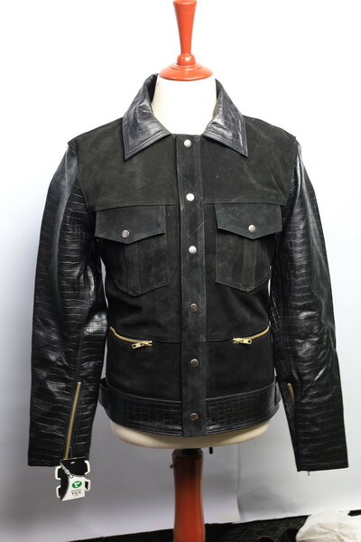 Crafted Leather Handmade Classic Brown Suede Crocodile/Alligator Leather Motorcycle Jacket