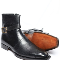 Crafted Leather Handmade Men Black Leather Chukka Style Buckle Strap Dress Boot - Thumbnail 2