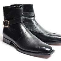 Crafted Leather Handmade Men Black Leather Chukka Style Buckle Strap Dress Boot - Thumbnail 1
