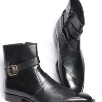 Crafted Leather Handmade Men Black Leather Chukka Style Buckle Strap Dress Boot - Thumbnail 4