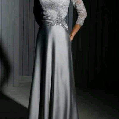 Floor length sliver mother of bride/ groom dress with lace jacket 