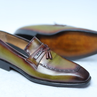 Crafted Leather Handmade Men Classic Green Patina Leather Tassel Loafers Dress Shoes  - Thumbnail 2
