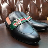 Crafted Leather Handmade Classic Black Moccasin Shoes Formal Leather Horsebit Mules  - Thumbnail 1