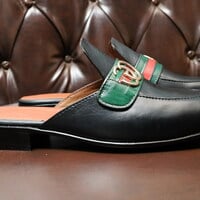 Crafted Leather Handmade Classic Black Moccasin Shoes Formal Leather Horsebit Mules  - Thumbnail 4