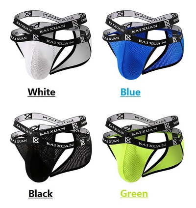 4PK Mixed-color Gay Men's underwear sexy mesh holes sheer cut-out mooning briefs underpants KX022HK