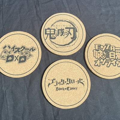Cork anime quote coasters