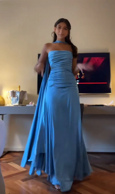 Elegant Strapless A Line Blue Prom Dress,Evening Dress