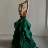 Sparkly Sweetheart Green Corset A-line Evening Dress  - Thumbnail 1