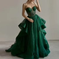 Sparkly Sweetheart Green Corset A-line Evening Dress  - Thumbnail 2