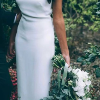 Sheath cap sleeve stain beach wedding dress - Thumbnail 1