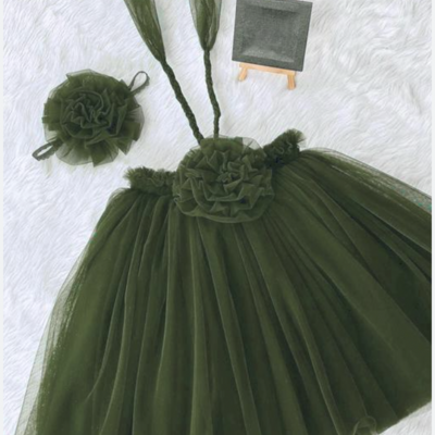 Olive green flower girl dresses baby gown 