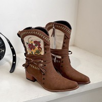 Retro Ethnic Floral Embroidery Cowboy Boots - Thumbnail 2