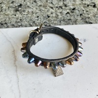 1-row rainbow short british stud black wristband - Thumbnail 5