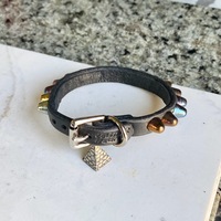 1-row rainbow short british stud black wristband - Thumbnail 6